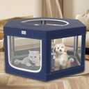 Dog Playpen 45x45 Inch, Hexagonal Type Puppy PlayPen with Gate for Puppies, Cat, Pet PlayPen with Roof for Outdoors & Indoors, Thickened Fabric, Safe & Sturdy Dog Fence
