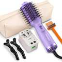 PRITECH Auto Dual Voltage Hair Dryer Brush for Travel,Ionic Hair Styler | 110-240V Mini Hot Air Brush,Blow Dryer Brush in one,Volumizer Straightener Curler,Compact Lightweight Portable,Purple