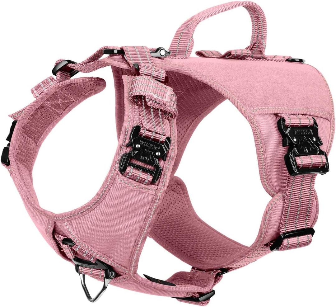 ICEFANG GN8 Tactical Dog Harness for Large Sized Dogs,Full Metal Buckles,Reflective in Training Walking K9 Dog Vest,No-Pull Front Leash Clip,Adjustable Pet Harness (Pink, L (Pack of 1))