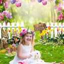 5x7ft Easter Rabbit Photography Backdrop Spring Garden Happy Easter Background White Fence Flowers Eggs Photo Booth Backdrop for Kids Easter Party Decorations Baby Shower Photoshoot