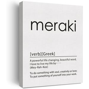 BIQRP Greek Art Meraki Definition Print Canvas Wall Art Home Office Decor Modern Greek Themed Life Quote Painting Canvas Poster Framed Ready to Hang Artwork, 11.5 X 15 Inch