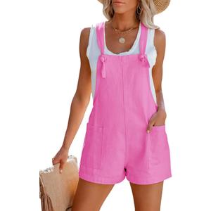 Women's Summer Casual Sleeveless Rompers Loose Spaghetti Strap Cotton Shorts Overalls Jumpsuit with Pockets S