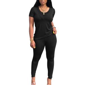 chicyes Workout Sets For Women Summer Casual 2 Piece Outfits Short Sleeve Tops Long Pants Lounge Matching Tracksuist Clothes (Black, S)