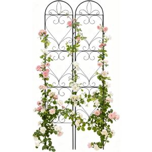2PCS Metal Garden Trellis for Climbing Plants Outdoor, Heavy-Duty Cucumber Tomato Trellis for Raised Garden Bed, Decorative Wrought Iron Trellis Arch for Wedding Party Decor