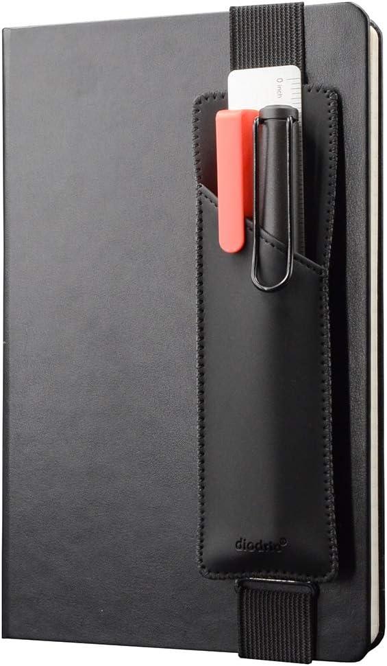 Adjustable Elastic Band Pen Holder, Pencil Holder, Pen Sleeve Pouch for Hardcover Journals, Notebooks, Planners, Binders, Fit Notebooks from 8" to 11 in Height, PU Leather, Detachable, Black