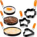Patelai 6 Pcs Egg Ring Pancake Ring Set Stainless Steel Fried Egg Molds Griddle Pancake Shapers with Silicone Handle for Breakfast Omelette Sandwich(Assorted Style,4 Inch, 6 Inch, 8 Inch)