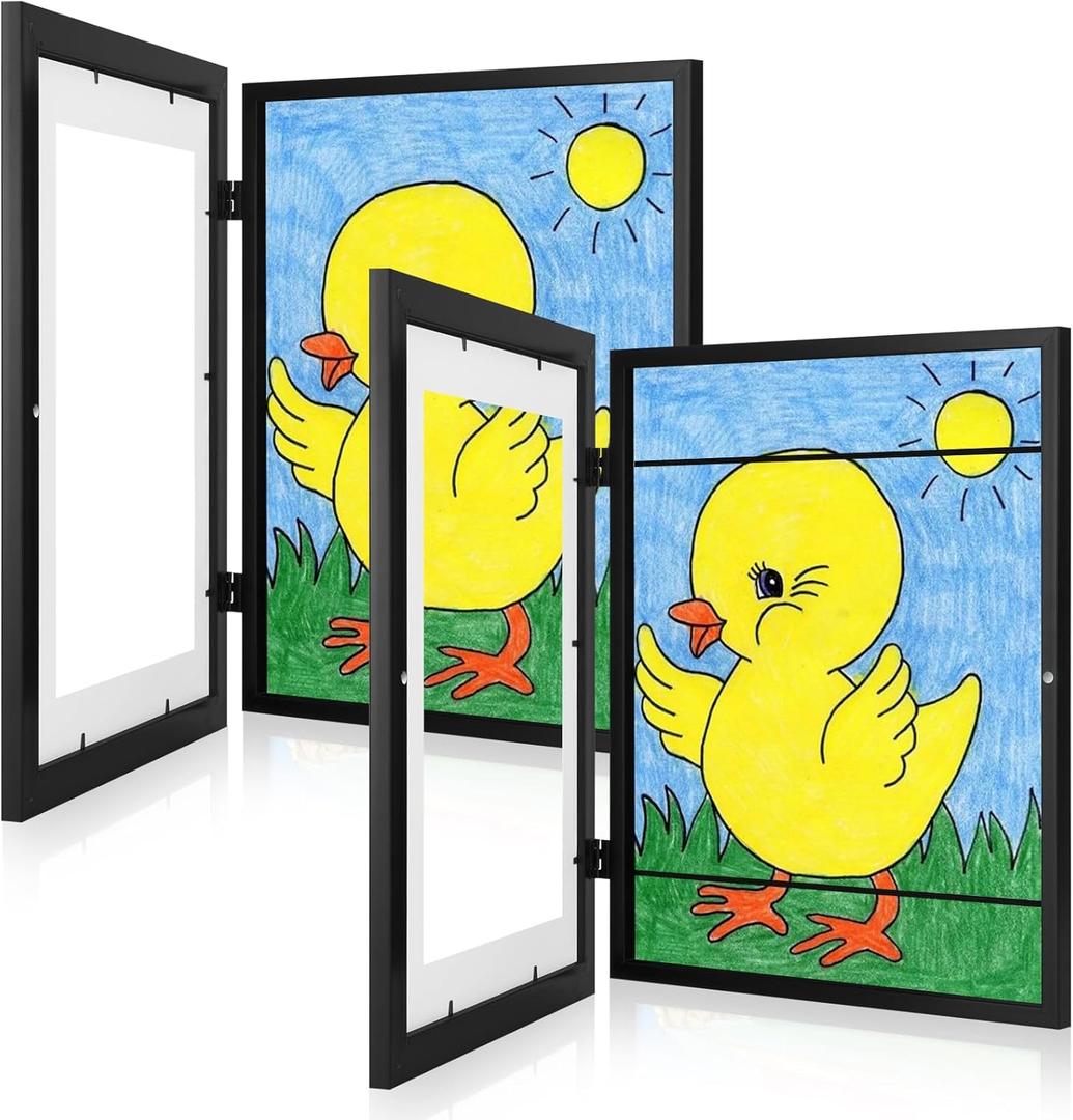 [2 Pack] Kids Art Frames, 10x12.5 Front Opening Kids Artwork Frames Changeable, Displays 8.5x11 With Mat and 10x12.5 Without Mat, Holds 50 Pcs, for 3D Picture, Crafts, Hanging Art, Portfolio Storage (Black)