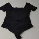 Bodysuits for Women Tummy Control Short Sleeve Square Neck Bodysuit  Black XXL