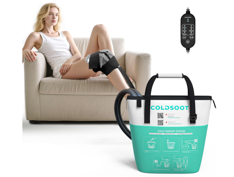 COLDSOOT Cold Therapy Machine w/Timer, Compact and Portable Ice Machine for Knee After Surgery, Knee Replacement Recovery System, Cryotherapy Pain Relief w/Compression Pad for Shoulder, Hip and Ankle