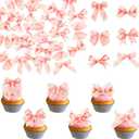 Ephlyn 54Pcs Pink Bow Party Decorations - Cupcake Toppers & Picks - Coquette Bow Themed Party Supplies for Girls & Women