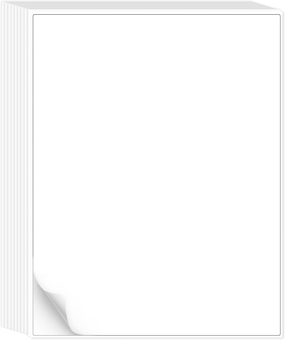 L LIKED 30 Printable White Sticker Paper Full Sheet Label, Matte, 8.5" x 11" for Laser & Inkjet Printing (30 Sheets), 8-1/2" x 11" - 1 UP