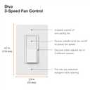 Lutron Diva 3-Speed Fan Control, Single-Pole/3-Way, DVFSQ-F-WH, White