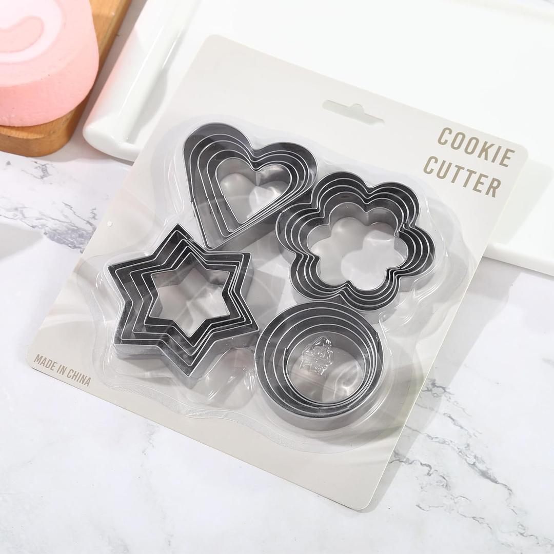 Generic 20-Piece Metal Cookie Cutter Set - Stars, Flowers, Hearts, Circles - Stainless Steel - Silver - Durable - Perfect for Christmas, Easter, Love, Floral Themes