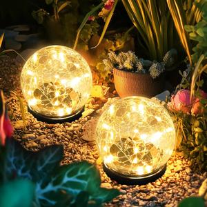 Solar Lights Outdoor for Yard Patio Porch, Garden Decor Birthday Gifts for Mom Women, Solar Globe Lights Waterproof Cracked Glass Ball Outdoor Decorations Balcony Backyard (Pack of 2, Warm White)