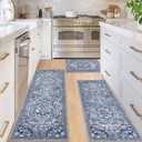 Ileading Boho Kitchen Rugs Sets 3 Piece with Runner Floral Kitchen Floor Mat Carpet Farmhouse Kitchen Rugs and Mats Non Skid Washable Runner Rug for Kitchen Floor Office Sink Laundry, Blue (20"x32"+20"x48"+20"x59")