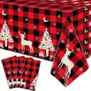 2 x 4 Pack Christmas Checkered Tablecloth Buffalo Plaid Snowflake Table Cover 51 X 86'' Disposable Rectangle Red and Black for Xmas Party Decor Winter Holiday