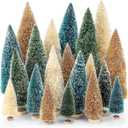 Vinsot 20 Pcs Bottle Brush Christmas Trees 512 Inch Artificial Bottle Trees with Wood Base Mini Sisal Snow Tree for Christmas Tabletop Craft Home Party Decorations (Green Golden White)