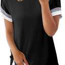Acelitt Women Casual Short Sleeve Crewneck Loose Color Block Ribbed T Shirts Tops, S-XXL (XX-Large, Black)