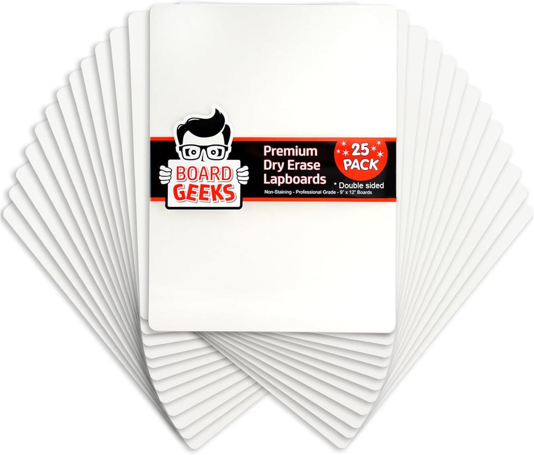 Dry Erase Board 9"x12"- Small 25 Classroom Mini White Boards for Students, Teachers | Double Sided Small White Board Bulk (25 Pk)