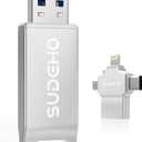 MFi Certified Photo Stick 128GB USB Flash Drive for iPhone, 4 in 1 External Memory Thumb Drive for Picture Video Saver and Backup, High Speed Memory Stick USB Drive for iPhone/iPad/Android/PC (Silver)