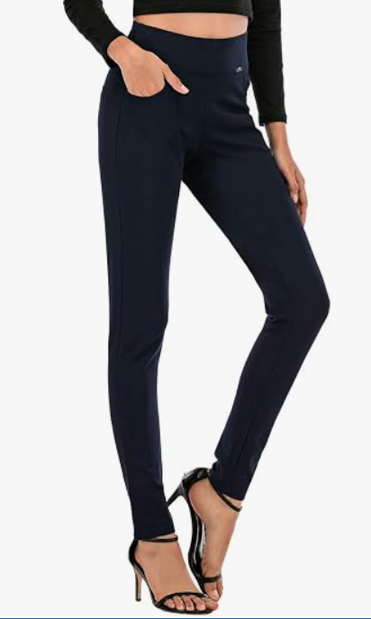 neezeelee Dress Pants for Women Comfort Stretch Slim Fit Leg Skinny High Waist Pull on Pants with Pockets for Work, Size 6. Long