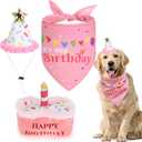 EXPAWLORER Dog Birthday Outfit - Cute Hat Bandana Scarf and Squeaky Cake Dog Toy for Birthday Party Supplies Gift, Great Party Decorations for Small Medium Large Dogs Girl, Pink