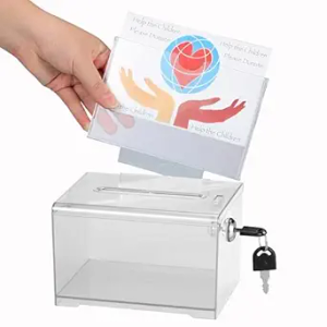 Clear Donation Box with Lock,Ballot Box with Sign Holder,Suggestion Boxes for Fundraising, Tip Jar with Slot for School,Conference 12x8x8.5 inches