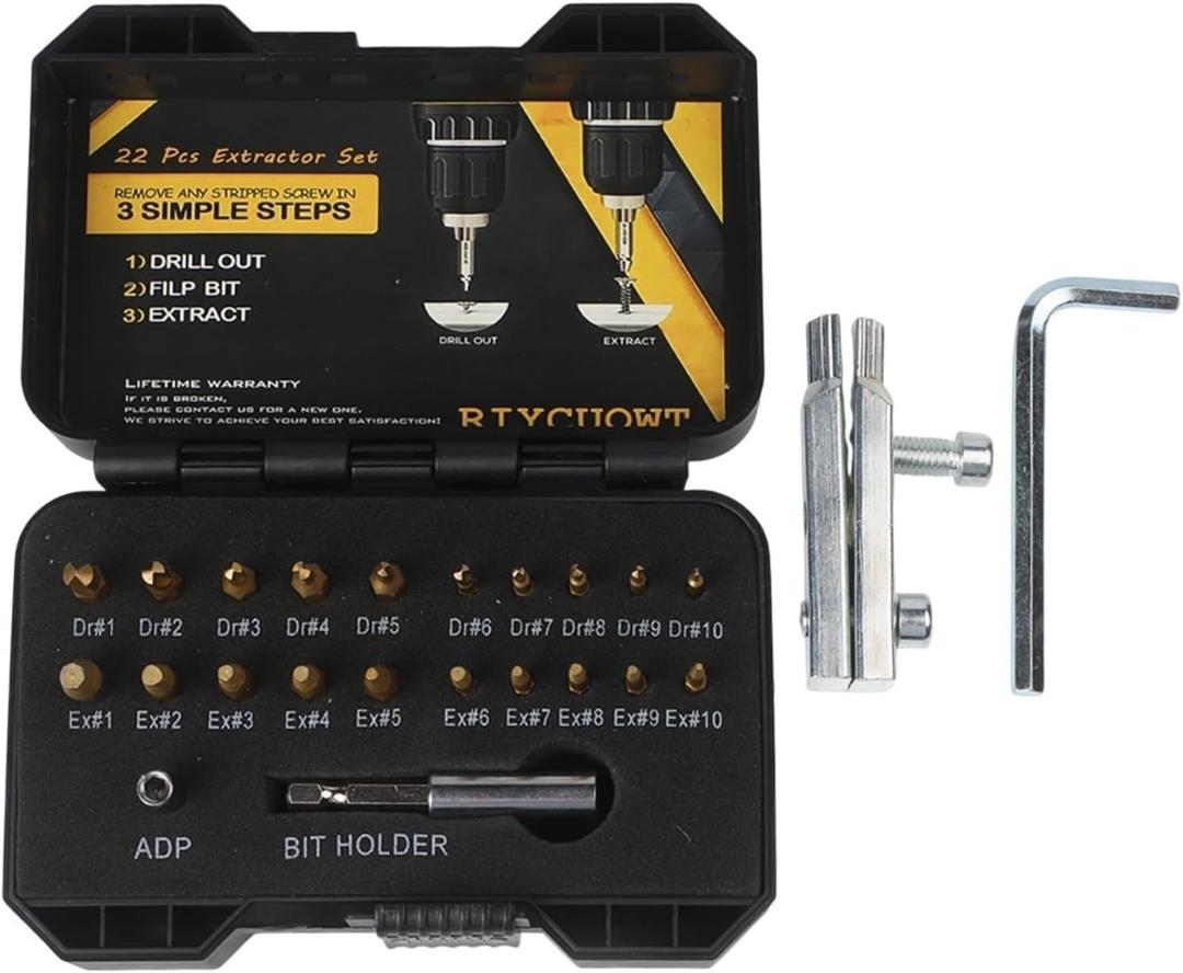 23PCS Bolt And Screw Extractor Set With Drill Bits, Extension Holder And Adapter, Alloy Steel Broken Fastener Removal Kit For Workshop