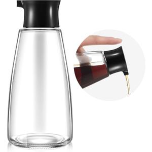 1 Pcs 9.6 oz Cruet Dispenser for Olive Oil Vinegar Soy Sauce Dispenser Bottle Glass Soy Sauce Container Oil Bottle for Kitchen Cooking Barbecue(Black)