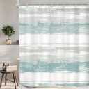 KOMLLEX Abstract Teal Shower Curtain for Bathroom Decor 72Wx72H Modern Grey Striped Aesthetic Minimalist Geometric Simple Neutral Watercolor Painting Fabric Waterproof Polyester 12 Pack Hooks