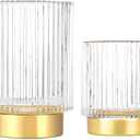 DASITON Makeup Brush holder Organizer,Crystal Cosmetic Makeup Brush Glass Brushes Storage Holder, Vintage Make Up Brush Cup Pen Pencil Holder striped vase(Clear S+L)