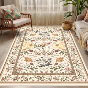 Washable Rugs 5x7 Vintage Floral Area Rug - Boho Floral Carpet for Living Room Bedroom Dining Room Kids Playroom Home Decor Non Slip Carpet - Brown (Multi 35)