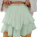 Caracilia Mini Skirts for Women Summer Casual Boho Crochet Ruffle Flowy Skirt Built in Shorts 2025 Fashion Trendy Skorts (Small, Light Green)