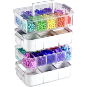 CraftGenes 4-Layer Craft Organizers and Storage with 2 Removable Drawers, Large Art Supply Case with 20 Adjustable Dividers, Portable Sewing Box for Beads, Craft Supplies, Scrapbooking&Tools