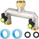 Brass Garden Hose Splitter - Water Hose Splitter 2 Way Heavy Duty, Outdoor Faucet Splitter with Shut Off Valves, Hose Bib Adapter and Spigot Connector 3/4"