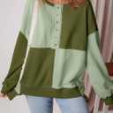 SHEWIN Womens Oversized Color Block Sweatshirts Casual Loose Button Henley Pullover Tops (M)
