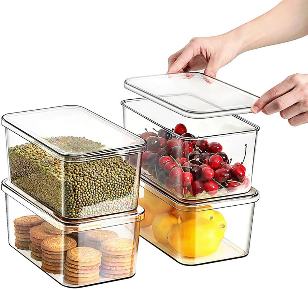 Clear Storage Bins With Lids,4 Packs Food Storage Organizer,Stackable Kitchen Cabinet,Bathroom Basket,Fridge Organization.Pantry Transparent Containers For Fruits,Drinks Clear Storage Bins With Lids,4 Packs Food Storage Organizer,Stackable Kitchen Cabinet,Bathroom Basket,Fridge Organization.Pantry Transparent Containers For Fruits,Drinks
