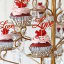 3 x BEISHIDA 12pcs Love Cupcake Toppers Happy Anniversary Cupcake Toppers Red Glitter Cupcake Decorations Love Picks for Valentine's Day Wedding Anniversary Engagement Cake Decorations Supplies