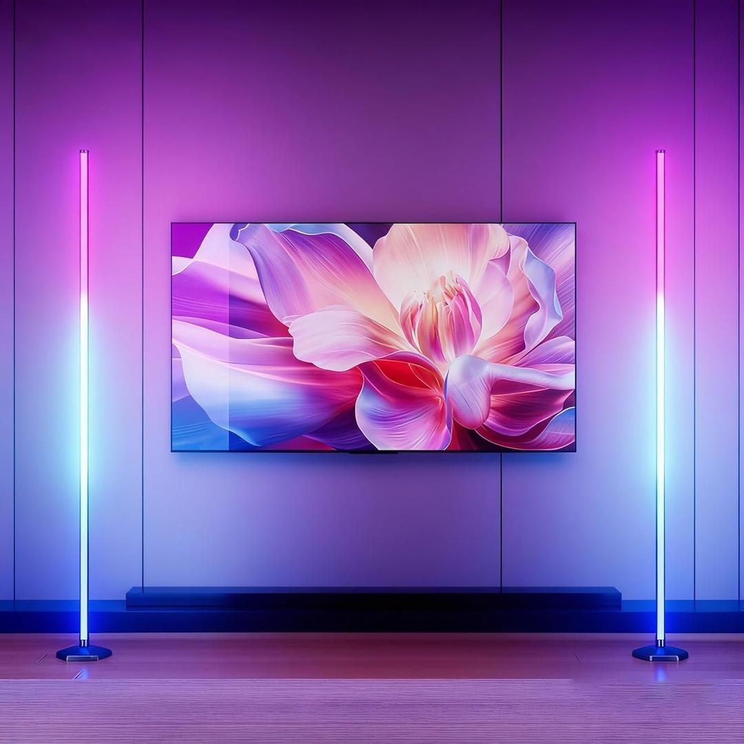 Corner Floor Lamp, 2 Pack RGB Corner Lamp with App/Remote/Button Control, Smart LED Floor Lamp with 16 Million DIY Colors & 68+ Scene, Music Sync for Living Room, Bedroom, Gaming Room (57" No Alexa)