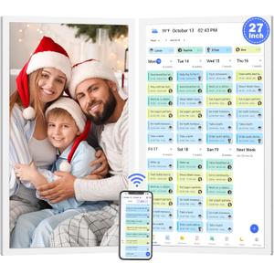 27”Smart Digital Calendar Family Meal Wall Planner - Touchscreen Interactive Calendar, Dual Mode Smart Calendar and Photo Frame, To-do Organizer, Reward System, Sync Online Calendars, Wall Mounted