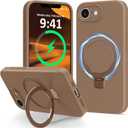 for iPhone 17e / iPhone 16e Case Stand, Slim Liquid Silicone Phone Cases Compatible with MagSafe Magnetic Ring Kickstand Case Full Camera Protection for iPhone 17e / 16e 6.1", Titanium