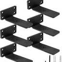 HITOMEN Heavy Duty Floating Shelf Brackets, 4-Inch (1/5'' Thick) Hidden Shelves Hardware, Iron L Brackets, Rustic Industrial Black Metal Wall Shelving Supports, 6 Pack