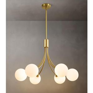 Mid Century Modern Sputnik Chandelier: 6 Light Gold Fixture For Dining Room | Milk White Glass Globe Entryway Foyer Living Room Chandelier, Farmhouse Hanging Pendant Light For Kitchen Island Over Table