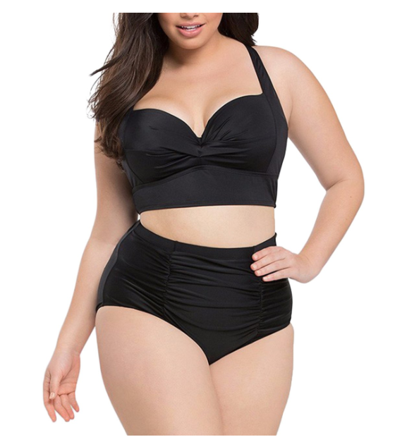  Bikini with Twist Top and High Waisted Bottoms Black XL