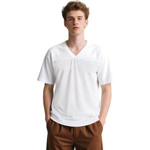 Football Jersey Blank Mesh Hip Hop Short Sleeve Shirt Plain Practice Sport Uniform Gift for Men S~3XL (White)