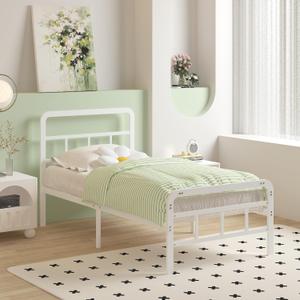 Cieemine 14 Inch Twin Bed Frames with Headboard and Footboard, Heavy Duty Twin Bed Frame with Underneath Storage, No Box Spring Needed, Easy Assembly, White