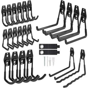 24 Packs Garage Storage Hooks, Heavy Duty Garage Hooks with Nylon Straps, Wall Mount Tool Organizer Hooks for Ladders, Bikes, Tools, Hoses, Suitable for Concrete, Brick, Wooden, Plaster Walls