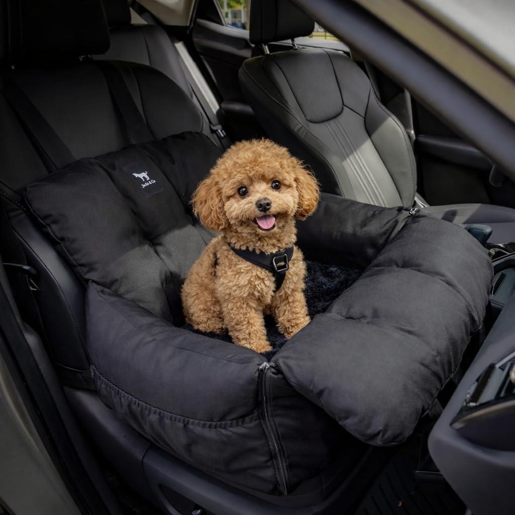 JACKO & CO  Premium Dog Car Seat v2 Booster Seat for Small & Medium Pets Under 25lbs  Machine Washable w Removable Cover Water Resistant w ClipOn Leash for Front or Back Seat (Black Small (125lbs)