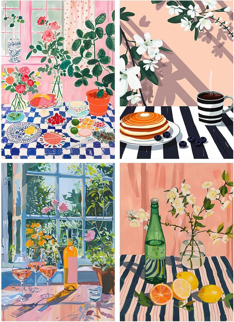 Yeaqee 4 Pcs Diamond Art Kits DIY Painting for Adult Aesthetic Wall Diamond Crafts Aesthetic Room Decor Cute Painting Pictures 5d Craft Wall Decor for Home 10 x 11.8''(Colorful Kitchen)