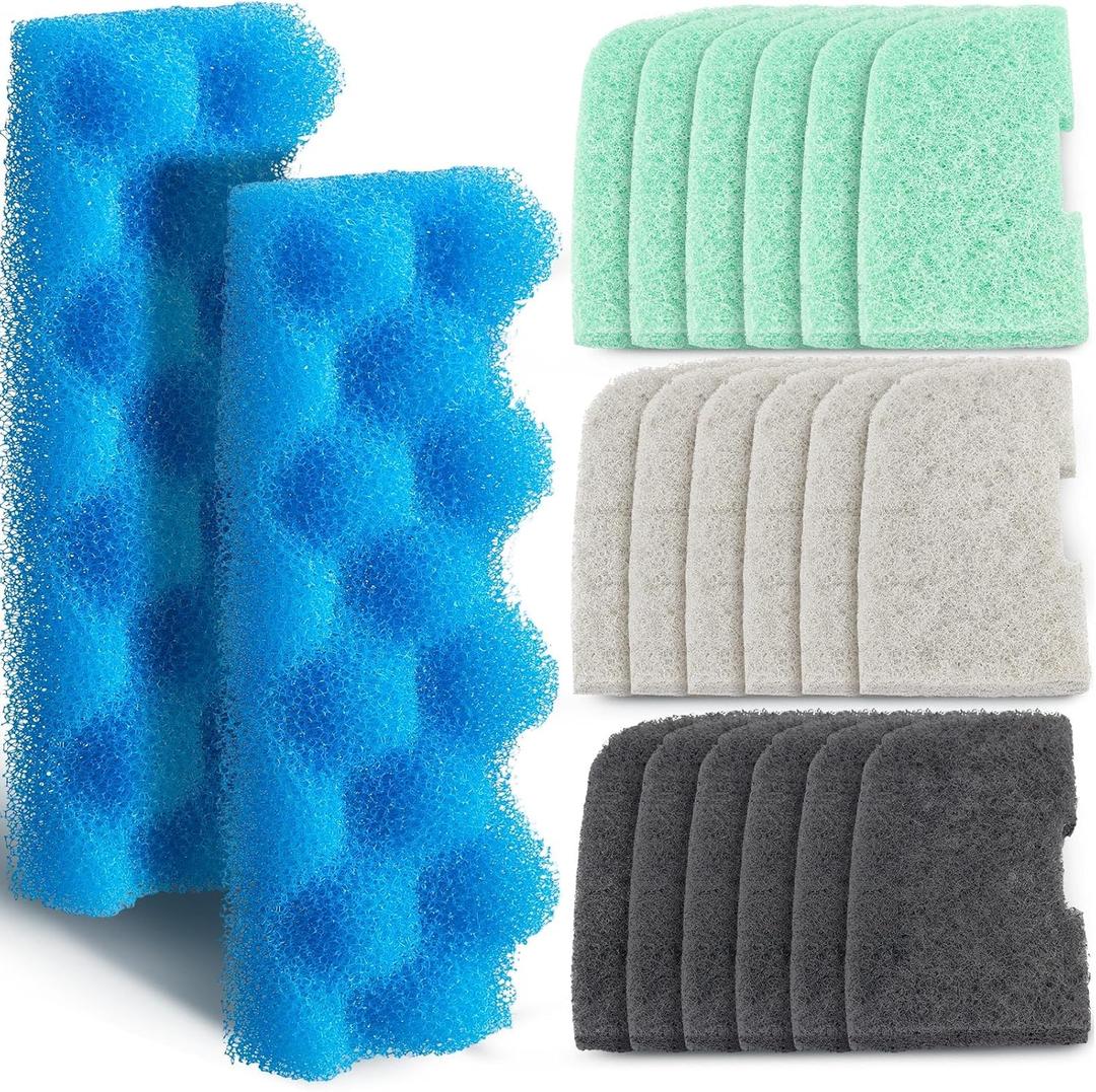Threlaco 20 Pcs Aquarium Filters Replacement Filter Media Kits Compatible with Fluval 306/307, Including 2 Biological Foams, 6 Ammonia / 6 Phosphate / 6 Nitrite Remover